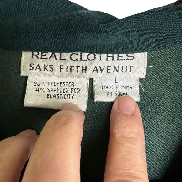 Vtg Saks Fifth Avenue Real Clothes Women's Button Up Shirt Forest Green Large - Picture 2 of 6
